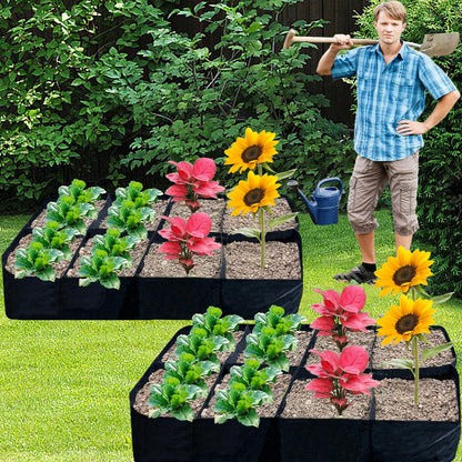 2 Pack Fabric Raised Garden Beds,128 Gallon 8 Grids Thickened Rectangle Plant Grow Bags,Reusable Outdoor Gardening Planting Container Planter Pot for Growing Herbs Flower Gardening Vegetables Chillies