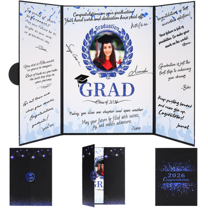 Forwe Graduation Guest Book 2026, Graduation Signature Board Sign in Book with Picture Frame for 4x6 Photo, Class of 2026 Graduation Party Decorations (Black&Blue)