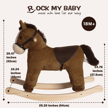 Rock My Baby Rocking Horse, Dark Brown Horse Rocker for Toddlers 18M+, Plush Ride on Horse Toy with Realistic Sound,Soft Stuffed Filling, CPC Certified