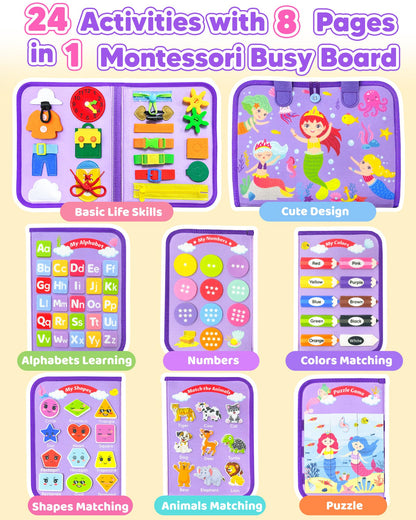 Walenty Busy Board Montessori Toys for Toddler Boy Girl Birthday Gifts, Busy Book Sensory Learning Toys for Toddlers, Educational Activities Airplane Car Travel Toy for Toddlers
