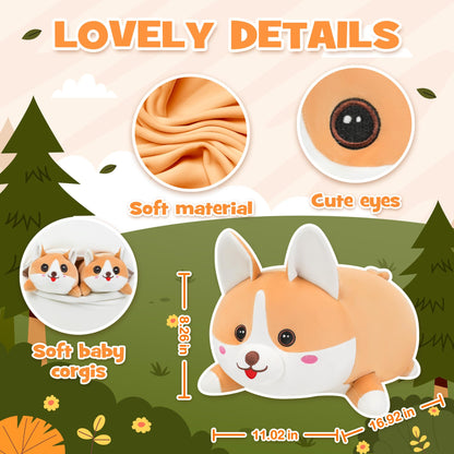 YIIQUWEN 17" Corgi Plush, Soft Stuffed Animal Dog Pillow Toy, Corgi Mommy with 4 Baby Puppy Family Set, Cute Birthday Gift for Kids Boys Girls