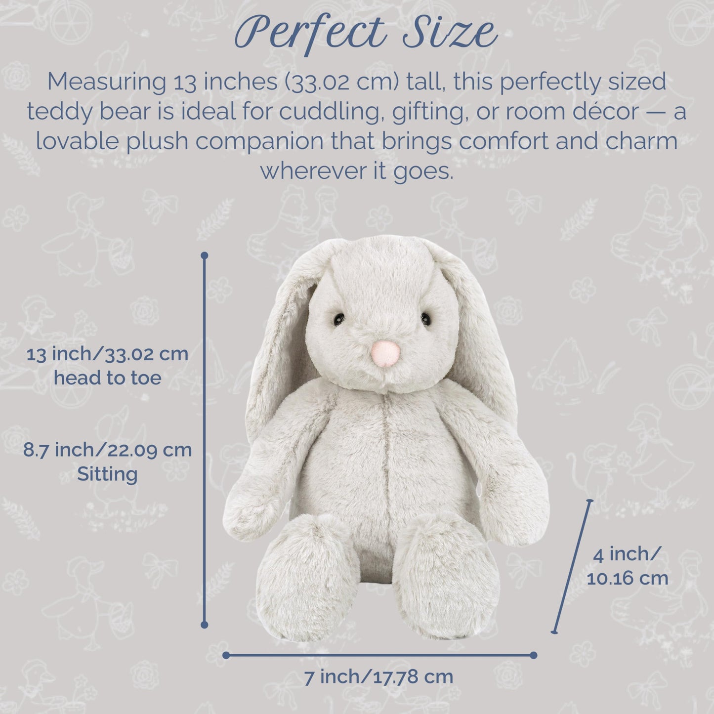 MON AMI Sterling Bunny 13-Inch Stuffed Rabbit for Boys & Girls | Soft Bunny Plush Toy | Snuggle Companion | Nursery Décor | Gift for Valentine’s Day & Birthdays