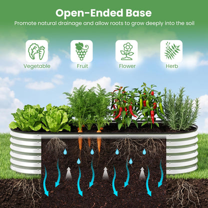 Giantex Raised Garden Bed w/Greenhouse Cover, Outdoor Oval Metal Steel Planter Box w/Roll-up Window, Clear PVC Mini Greenhouse for Vegetables Flowers Herbs Outdoor Patio Gardening, 6x2x1 FT (Silver)