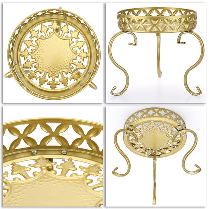 OwnMy Metal Round Plant Stand Indoor Outdoor Flower Pot Holder, Heavy Duty Iron Plant Stand Display Potted Rack for Home, Garden, Patio, Golden Color
