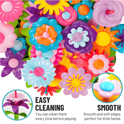 FUNZBO Girl Flower Garden Building Toys Set - Birthday Gifts for Age 2 3 4 5 6 Years Old Girls, STEM Montessori Educational Toy for Toddler Kids, Sorting & Stacking Spring Gardening Set