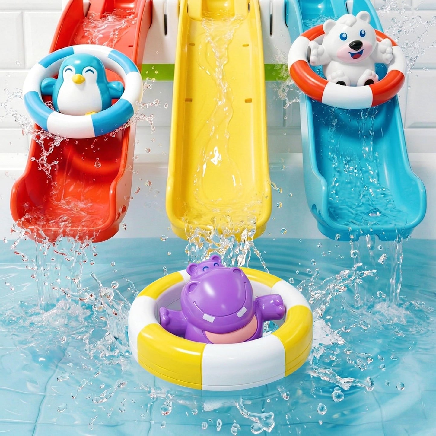 iPlay, iLearn Baby Slide Bath Toys for Toddlers 1-3, Infant Bathtub Shower Toy Set, Fun Bathtime Floating Animals, Kids Bathing Tub Pool Water Playset, Birthday Gift 12 18 Months, 1 2 3 Yrs Boys Girls