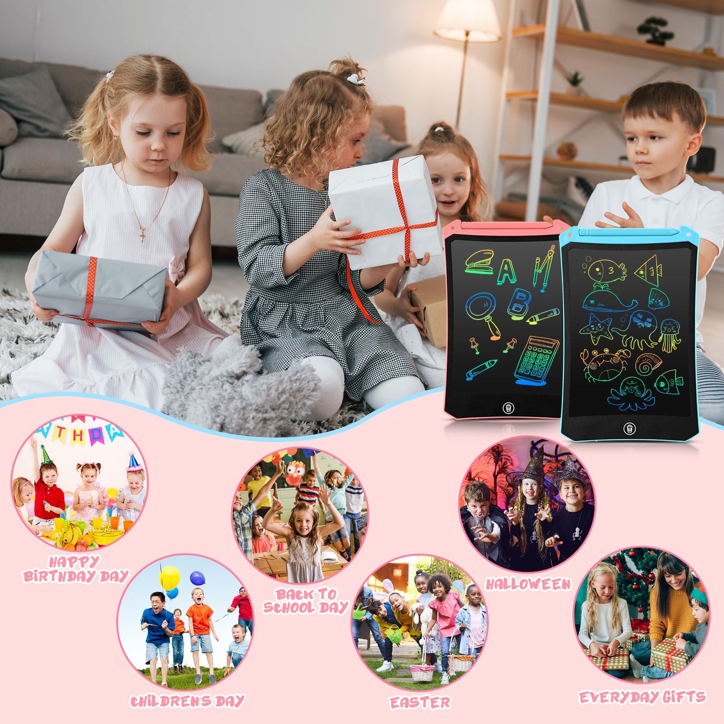 EooCoo Toddler Toys, LCD Writing Tablet for Kids 2 Pack, Toddler Travel Essentials Drawing Pad, Mess Free Coloring Books, Road Trip Activities, Age 3-5 Girls Boys Gifts - 8.5 Inch