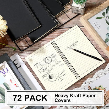 Yahenda 72 Pcs Spiral Notebook Bulk A5 Journal Lined 8.3'' x 5.5'' Writing Composition Paper Small Notepad Subject Notebook for Students Office Business Back to School Supplies (Black)