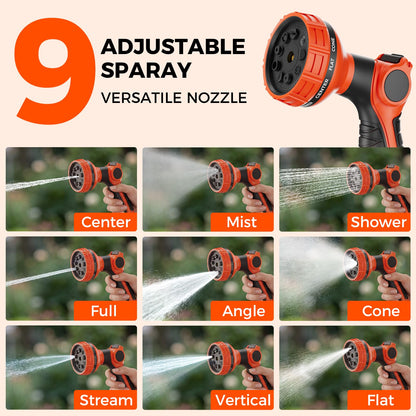 Upgraded Retractable Garden Hose Reel 5/8 inch x 100 ft 9 Pattern Nozzle Wall-Mounted Any Length Lock Automatic Slow Return 180° Swivel UV Resistant Heavy Duty Hose Reels for Outside