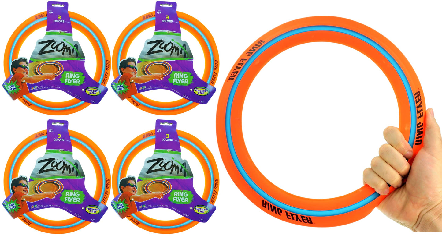 JA-RU Zooma Ring Flyer for Kids (4 Units) 11.2 Inch Orange Flying Disc Pool Toy & Beach Games. Outdoor Kids Play Equipment. Disc Golf Yard Games, Orange-1029-4s