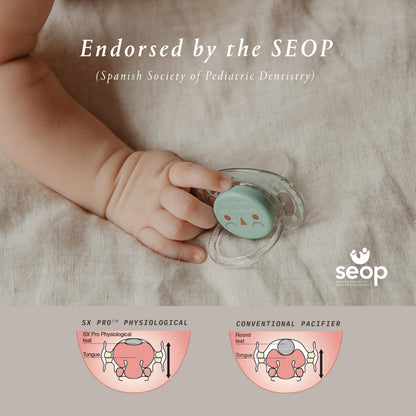 Suavinex Bonhomia SX PRO Physiological Pacifier, Supports Breastfeeding Babies, Pacifiers 0-6 Months, 2 Pack Baby Pacifier, Baby Accessories, (Mint/Beige)