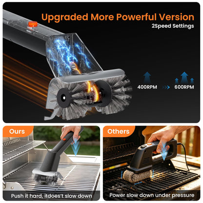 Rechargeable Electric BBQ Grill Brush, 2600mAh Battery, 2-Speed Power, LED Light, 100 Mins Long Runtime, 304 Stainless Steel Heat Resistant Grill Cleaner for Outdoor Camping & Grilling