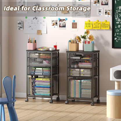 Sbanmao 3 Drawers Rolling Storage Cart, Utility Cart with Wooden Tabletop, Rolling Storage Drawer Cart with Lockable Wheels, Storage Craft Cart for Bedroom, Bedroom, Office, Black