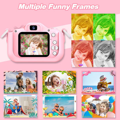 Goopow Kids Camera Toys for 3-8 Year Old Girls Boys,Children Digital Video Camcorder Camera with Cartoon Soft Cover, Best Chritmas Birthday Festival Gift for Kids - 32G SD Card Included