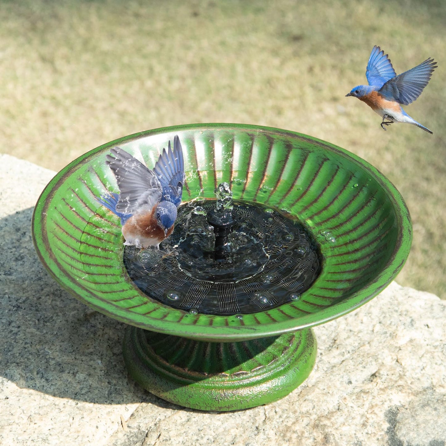 Solar Fountain Bird Bath,Cast Iron Pedestal Bird Bath with Solar Powered Fountain,Bird Bath Bubbler for Garden, Patio & Yard.