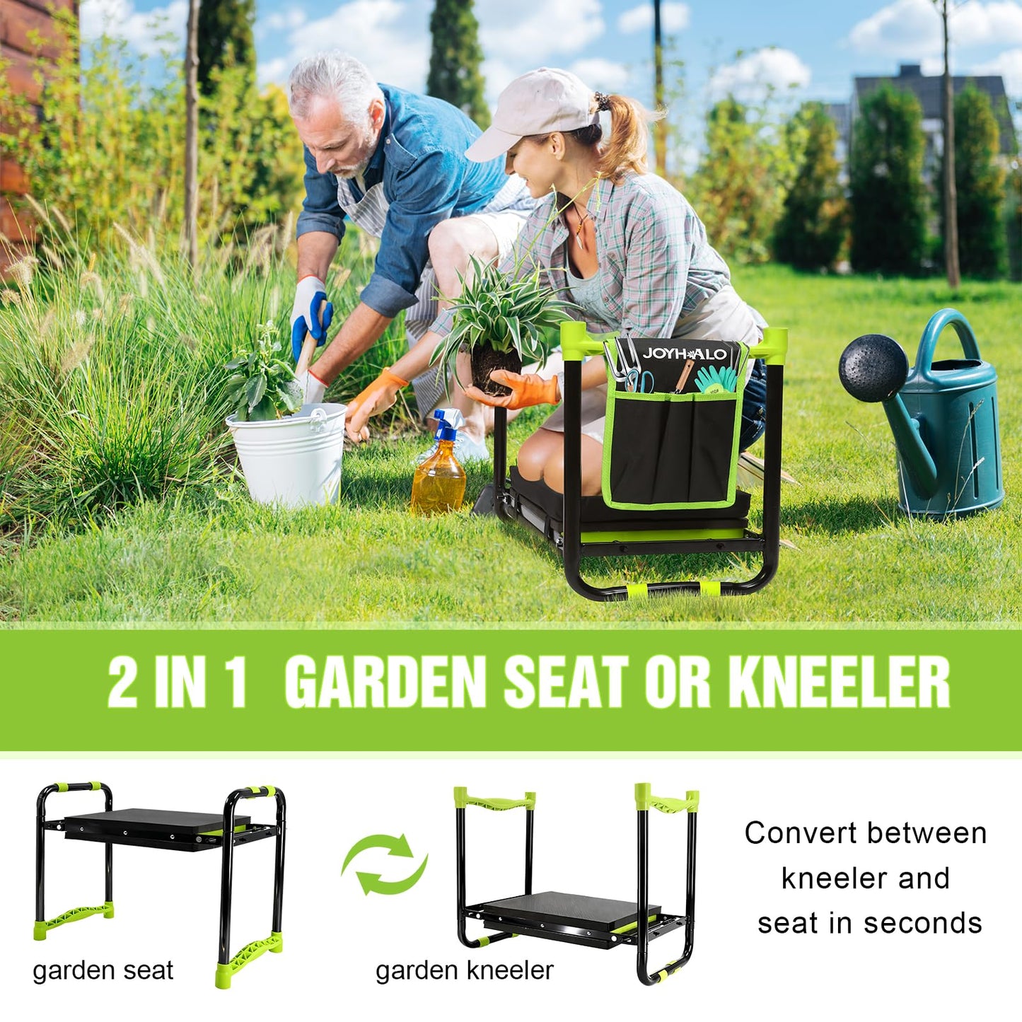 joyhalo 10.9 inch Wider Foldable Garden Kneeler and Seat Heavy Duty, Gardening Stool with Extra-Thick Kneeling Pad, Garden Bench for Kneeling and Sitting, Gardening Gifts for Women