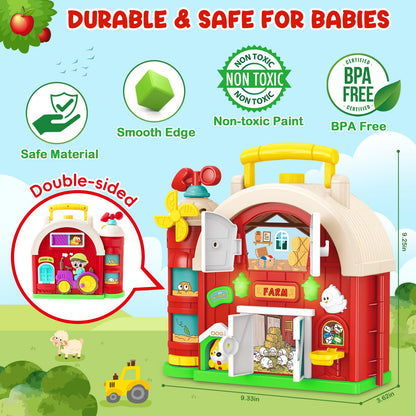 Montessori Farm Busy Board, Motor Skills Developmental Toys for 1 2 Year Old Boy Girl Gifts, Early Educational Toy for Toddlers 1-3, Christmas Birthday Gift for 12-18 Months, Sensory Board Toy for 1+