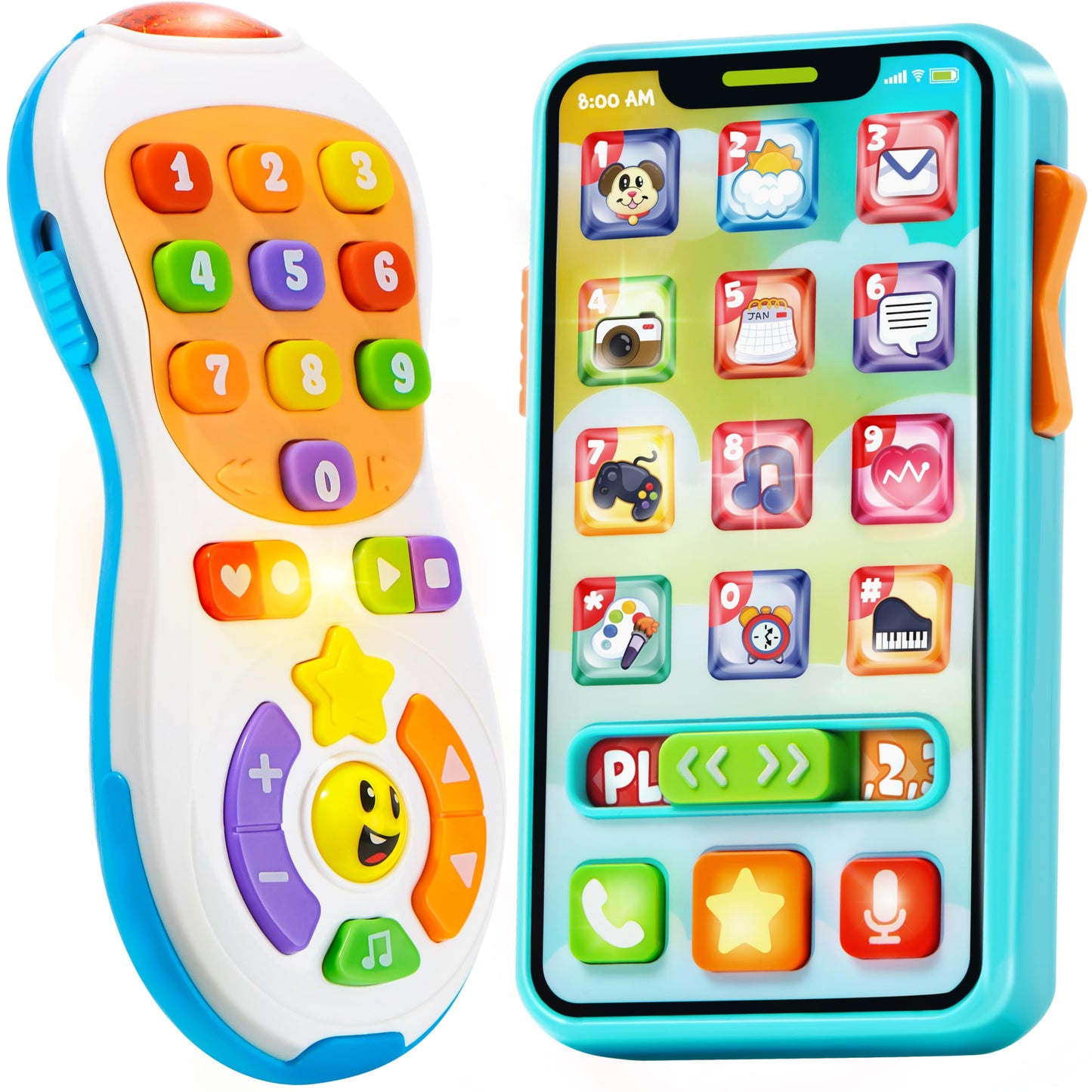 JOYIN Upgraded Toy Phone and Remote Control Set, 90+ Music and Learning Phrases, Baby Toys 6-12 Months, Toddler Birthday Gifts for 1 2 3+ Year Old Girs Boy