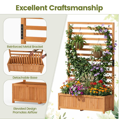 Giantex Set of 2 Raised Garden Bed with Trellis, 59” Tall Planter Box with Liner, Drainage Gaps for Climbing Vine Vegetable Flower, Indoor Outdoor Freestanding Privacy Screen for Porch Patio Yard