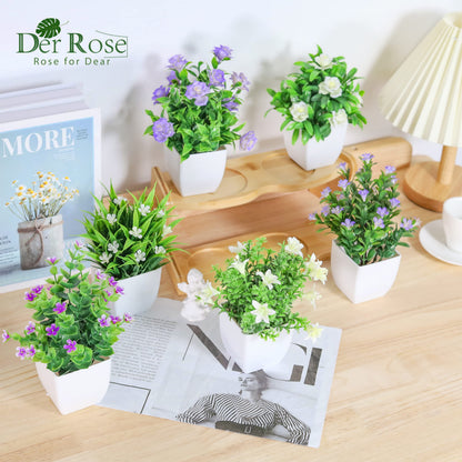 Der Rose 6 Pack Small Fake Plants Mini Artificial Faux Plants with Flowers for Home Room Farmhouse Bathroom Decor Indoor