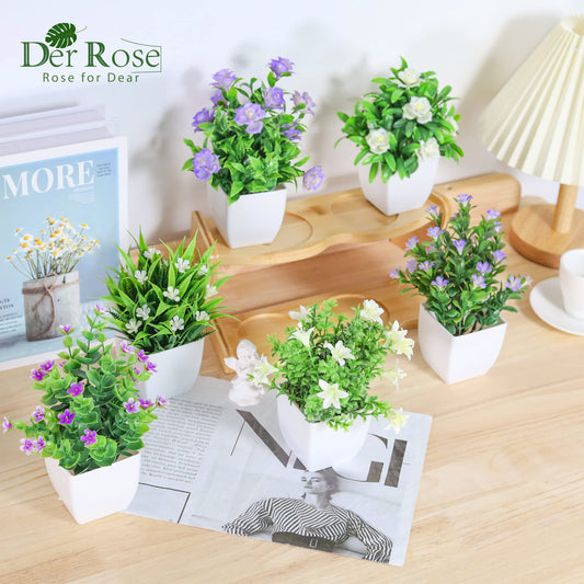 Der Rose 6 Pack Small Fake Plants Mini Artificial Faux Plants with Flowers for Home Room Farmhouse Bathroom Decor Indoor