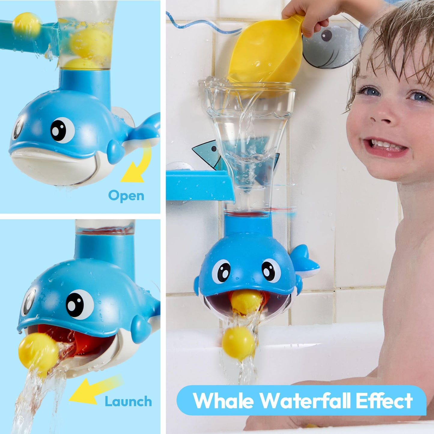 lalalark Bath Toys for Kids, 7-in-1 Shower Bathtub Toy with Crab, Whale, Rotating Fish & Slide Track, Interactive Water Play Set with Pour & Spray Fun for Toddlers, Boys Girls Birthday Gifts 3-5