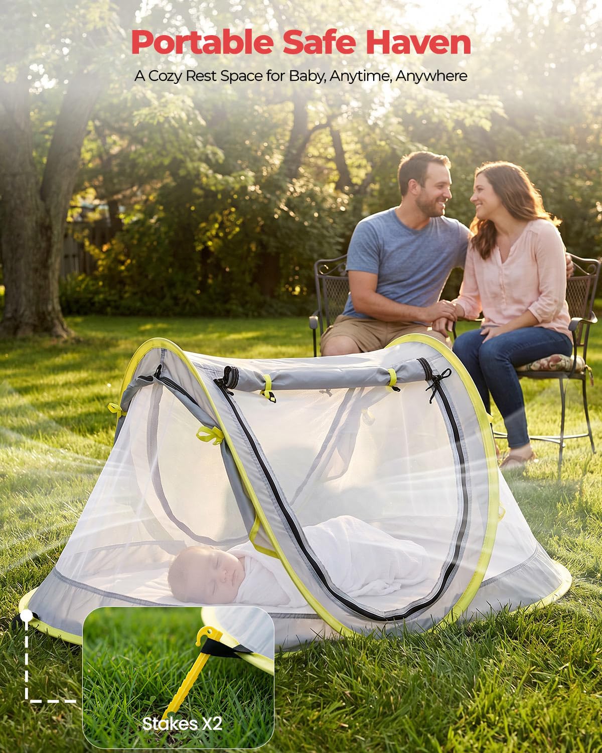 Poray Portable Baby Beach Tent with UPF 50+ Sun Shelter,Mosquito Net and Sunshade, Ideal Pop Up Kids Travel Tent with Carry Bag & 2 Stakes,Outdoor Indoor Play and Sun Protection