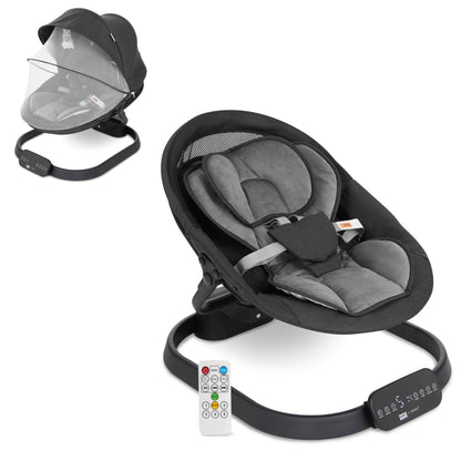 Evolur Comfort Cocoon Baby Swing with TUYA Voice Control, 5-Speed Sway with Remote, Touchscreen Motion & Music, Removable Canopy & Toys, 5-Point Safety Harness – Black
