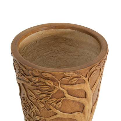 Merax 25.2" Tall MGO Planter, Antique Bronze Tree Embossed Indoor Outdoor Plant Pot, Cylindrical Weather-Resistant Large Planter with Drainage Hole for Trees, Shrubs, Patio Decor, Antique Bronze