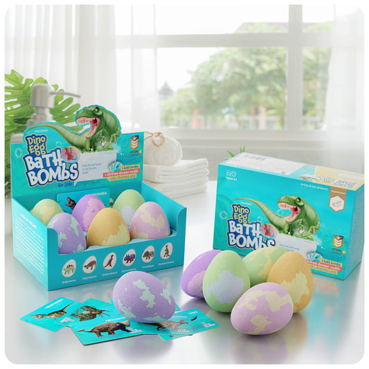 Dan&Darci Dino Egg Bath Bombs for Kids - Easter Basket Stuffers - Kid Baths Bomb with Surprise Inside - Dinosaur Toys Gift for Boys and Girls Ages 6 7 8 Years Old Gifts - Fun Educational Toy Fizzy