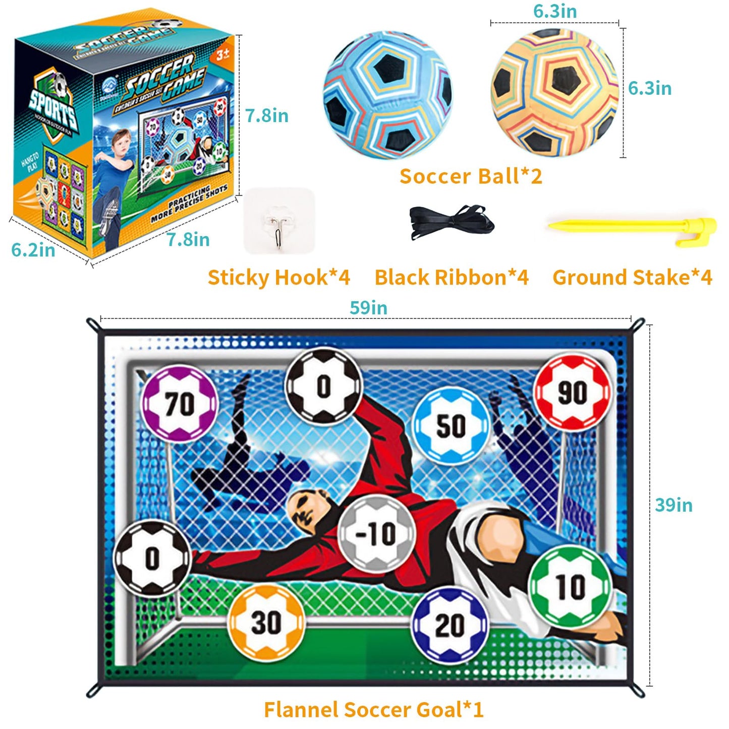 Anehono Soccer Ball Game Mat Set, Sticky Soccer Ball Indoor Target Toss Party Game, Sports Toys and Gift for Kids Boys Girls for 3 4 5 6 7 8 Year Old Boy Toys Birthday