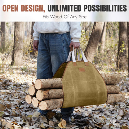 INNO STAGE Canvas Log Carrier Bag,Durable Wood Tote,Fireplace Stove Accessories,Extra Large Firewood Holder with Handles for Camping (44" L x 21" W-Khaki)