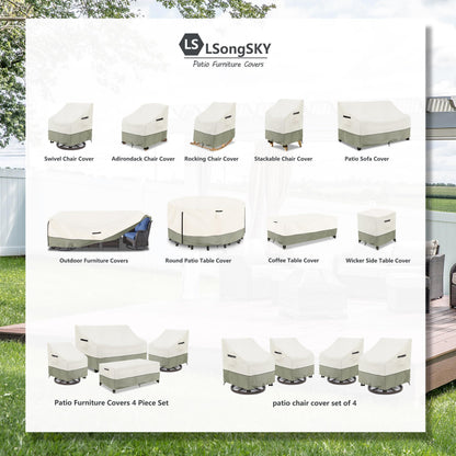 LSongSKY Outdoor Swivel Lounge Chair Cover 2 Pack,100% Waterproof Heavy Duty Outdoor Chair Covers,(33 W x 35 D x 38.5 H inches) Patio Furniture Cover for Swivel Patio Chair,White&Grayish Green