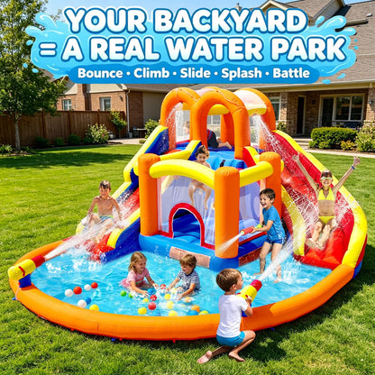 HuaKastro [Upgraded Version] Bounce House Water Slide Combo for Big Kids 8-12, Water Bounce House with Dual Long Slides & Big Splash Pool, Backyard Water Park for Kids 3-12