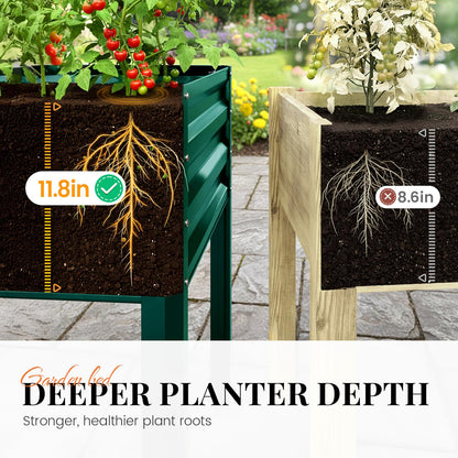 KING BIRD Large Raised Garden Bed with Legs & Storage Shelf Galvanized Elevated Planter Box for Backyard, Patio, Balcony, 400lb Capacity, Green 48×24×31.5 in