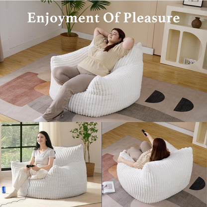 Giant Plush Bean Bag Chair for Adults with Armrests - Oversized Comfy Beige Beanbag Lounge Lazy Floor Sofa Accent Chair for Living Room, Bedroom & Dorm, Cozy Fluffy Single Cloud Mini Couch