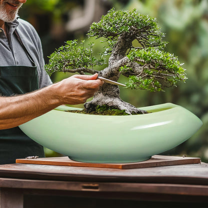 Teagas Ceramic Bonsai Pots - Large Succulent Planter 18 Inch Plant Pot Indoor Succulent Pot with Drainage Hole Outdoor Planter Bonsai Tree Pot for House Home Garden Decor Green