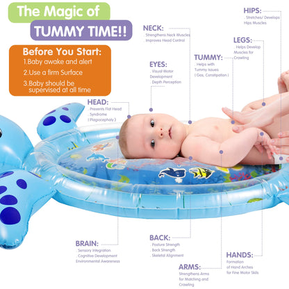 Gebra Sea Turtle Tummy Time Water Mat – Inflatable Baby Play Mat for 3–12 Months Boys & Girls, Sensory Activity Toy & Gift for Visual and Muscle Development