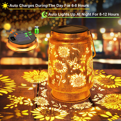 Sunflower Solar Lanterns Outdoor Waterproof, Mothers Day Gifts for Women Mom Grandma, Metal Hanging Lantern Solar Lights LED Decoration with Shepherd Hook Outside for Yard, Patio, Porch, Garden Decor