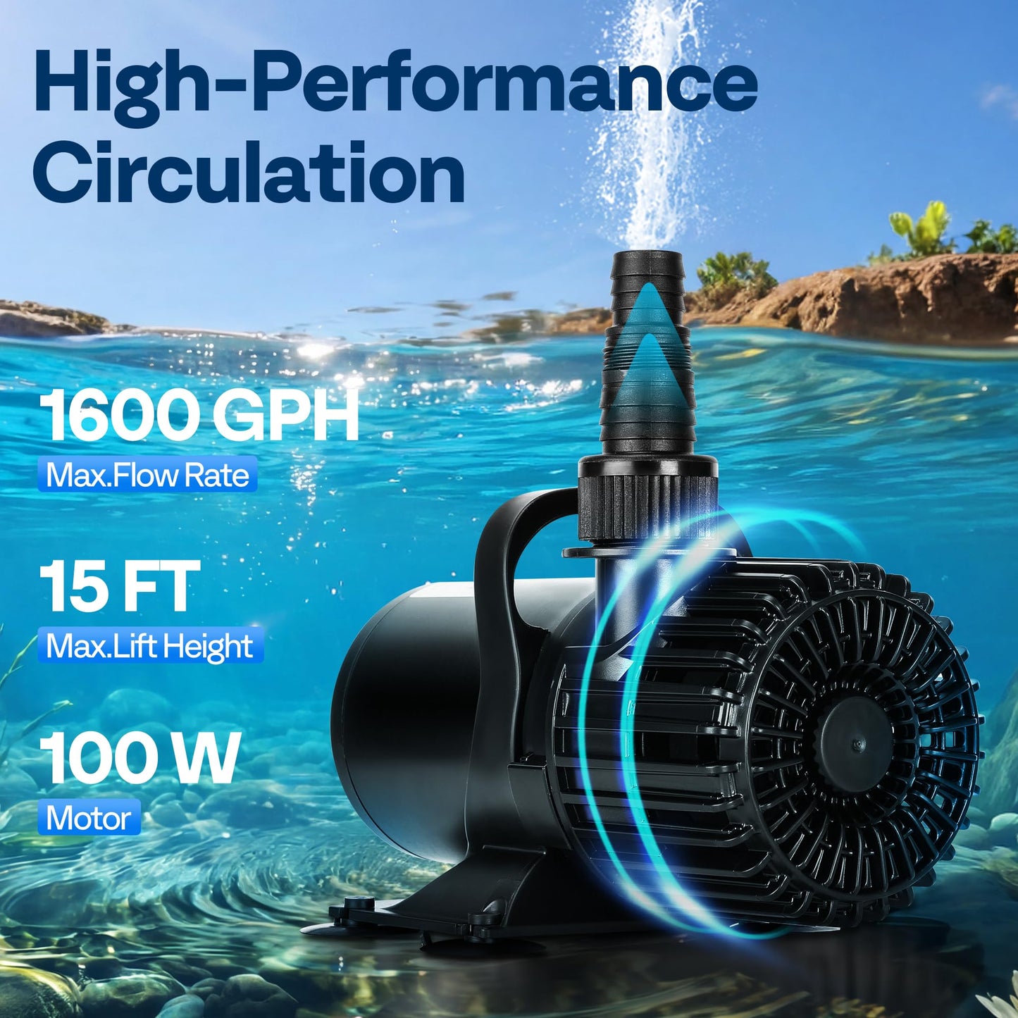 VIVOHOME Electric 100W 1600GPH Submersible Water Pump for Koi Pond Pool Waterfall Fountains Fish Tank and Aquarium