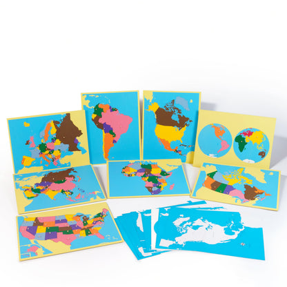 penepico Premium Montessori Wooden World Map Puzzle Set- 8 Large Geography Puzzles, Educational Gift for Kids & Toddlers, 23” Homeschool & Classroom Learning Materials (Puzzle Collection)