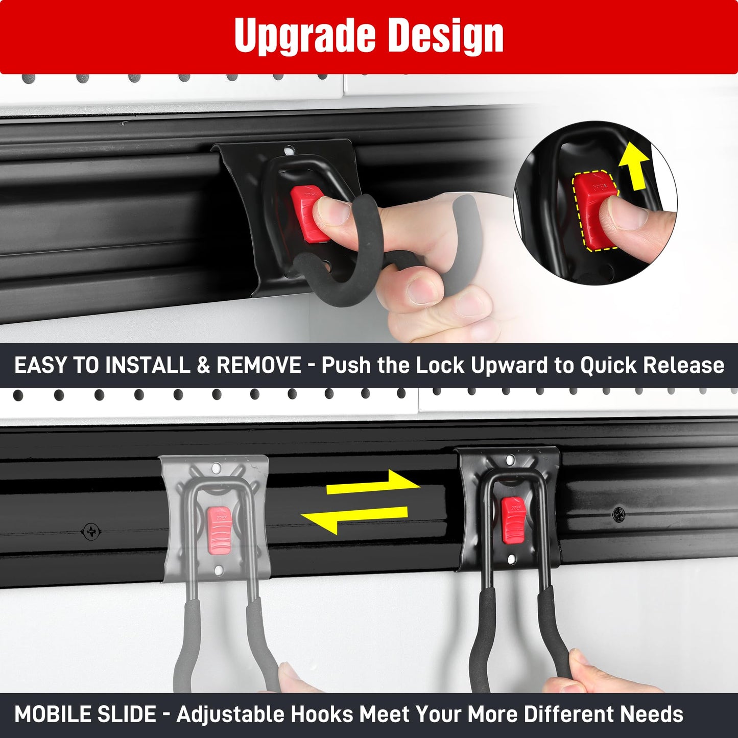 WORKPRO Garage Tool Organizer Wall Mount, Garage Organization Garden Tool Rack Holder System, 64-Inch 4 Rails with 8 Heavy Duty Adjustable Hooks for Hanging and Storage