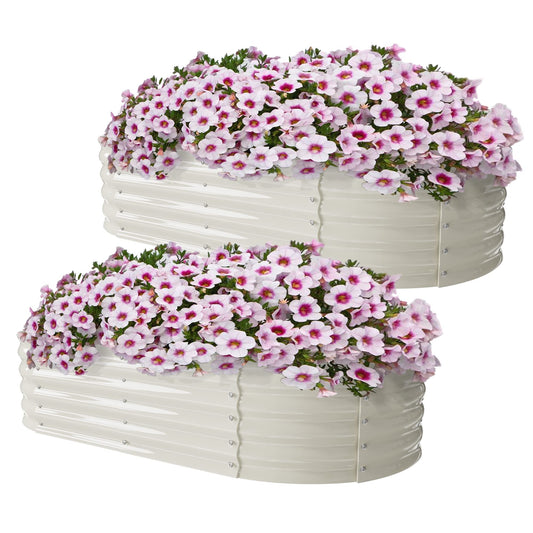 Sundale Outdoor 2 Pack Galvanized Raised Garden Bed Kit, 6x2.7x1ft Planter Raised Garden Boxes Outdoor with Anti-Rust Paint, Oval Metal Planter Box for Vegetables Flower（Beige）