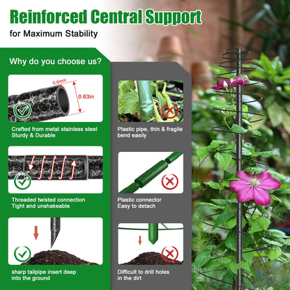 Spiral Frame Trellis for Climbing Plants Outdoor Indoor - 44" Adjustable Heavy Duty Metal Garden Plant Support with Anti-Wobble Screws,for Pole Beans,Tomato, Sweet Pea,Clematis,Potted Plants,Vine