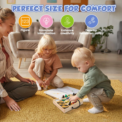 Sabdrau Montessori Busy Board Toys: Wooden Sensory Toy for Toddler with LED Light Up Switch, Educational/Christmas/Birthday Gifts for 1-3 Year Old Boys & Girls