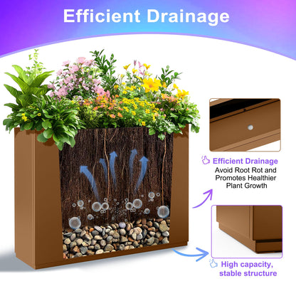 Tall Metal Planter, 15" W×16.3" H Large Rectangular Planter Box for Outdoor or Indoor, All-Weather Durable Plant Box with Drainage Holes & Removable Shelf for Patio, Porch, Garden, Trees, Flowers