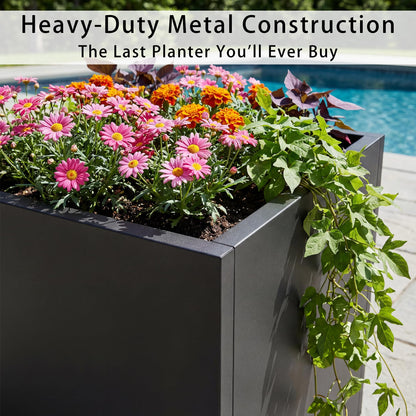 Casaphoriar Metal Planter Box 13"x13"x36", Rectangular Planter and Drainage Holes, Perfect for Outdoor Patio and Balcony Decor, Black(Set of 2)