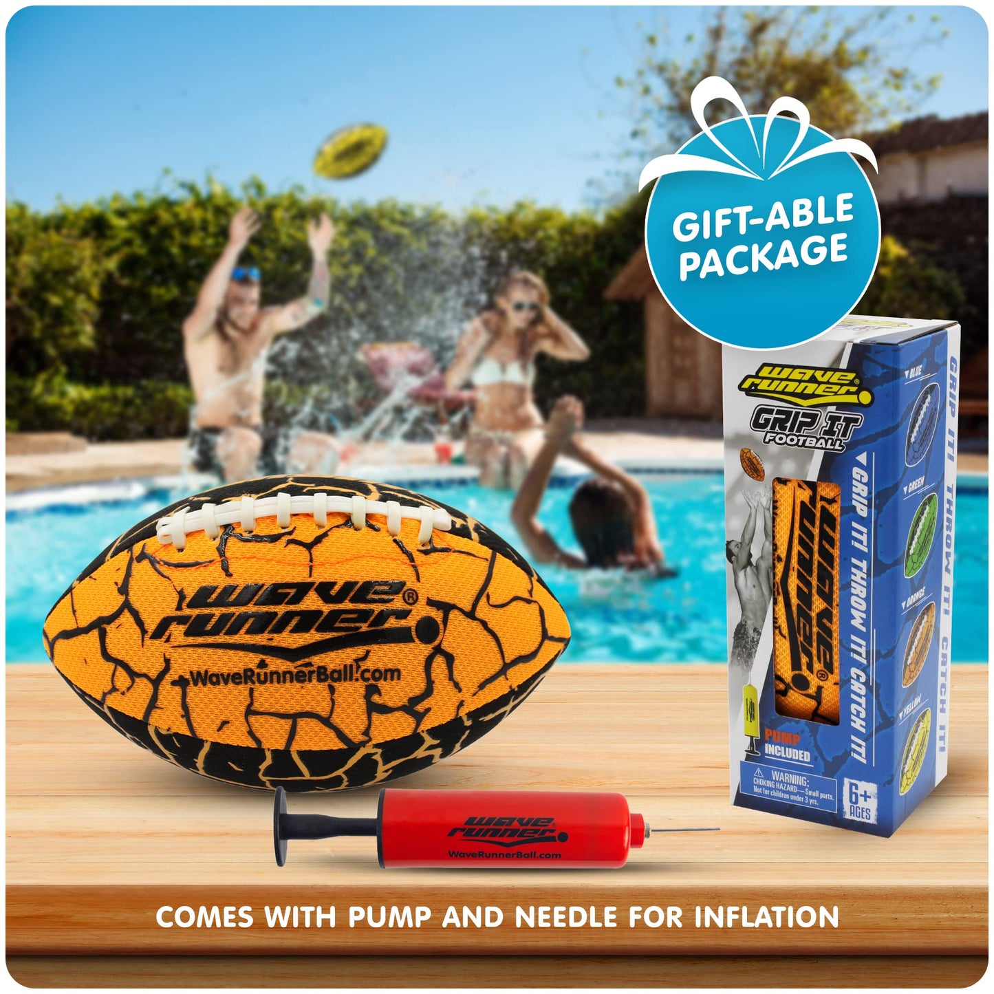 Wave Runner Grip It, Size 9.25in - Water Football, Beach Toys, Kids Outdoor Games for Summer | Pool Toys Football - Special Grip Pattern, Double Laced, Lightweight, All Weather Fun Water Toy