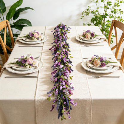 Egolot Purple Lavender Flower Garland for Mantle & Fireplace, 70Inch Spring Summer Garland for Front Door Wedding Decor, Rustic Farmhouse Indoor Outdoor Swag