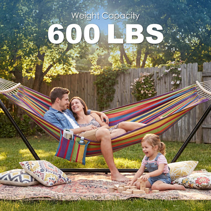 GAFETE Double Hammock with Stand for Outside, Upgraded Spreader Bar, Heavy Duty Space Saving Steel Stand 2 Person, Side Pockets, Easy Assembly, 600lbs Weight Capacity, Indoor & Outdoor (Classic Red)